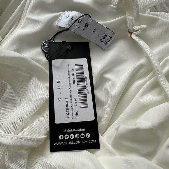 NWT Club L London Announcement Maternity Ruched Mesh Maxi Dress Size 10 - Picture 4 of 4